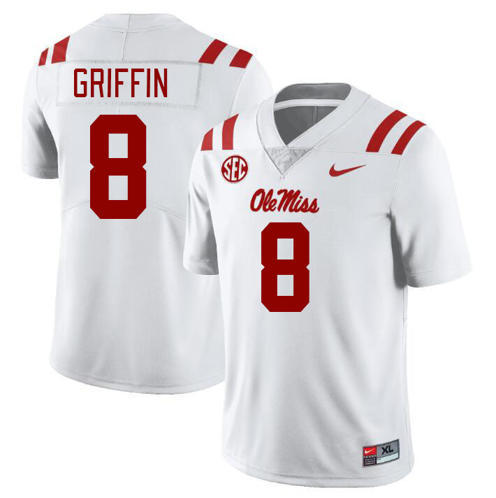 Men #8 Jam Griffin Ole Miss Rebels College Football Jerseyes Stitched Sale-White